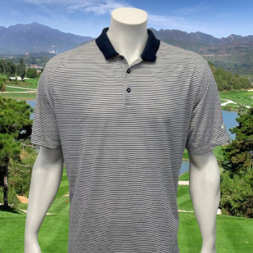 Nike Golf Dri-Fit White Blue Stripe Logo Short Sleeve Polo Shirt Size XL X-Large